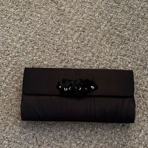 Jessica McClintock Black Clutch with Floral Detail